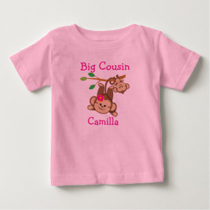 男のパーソナライズされた子、女の子の猿の大従兄弟 ベビーTシャツ