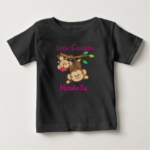 男のパーソナライズされた子、女の子の猿の小従兄弟 ベビーTシャツ