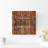 男のパーソナライズされた洞窟の壁時計あなたの名前 スクエア壁時計 (ホーム)