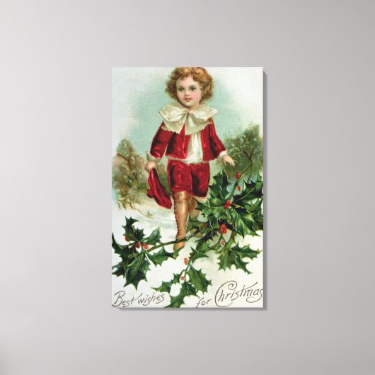 男のビクトリアン子を描いたクリスマスのはがき キャンバスプリント (正面)