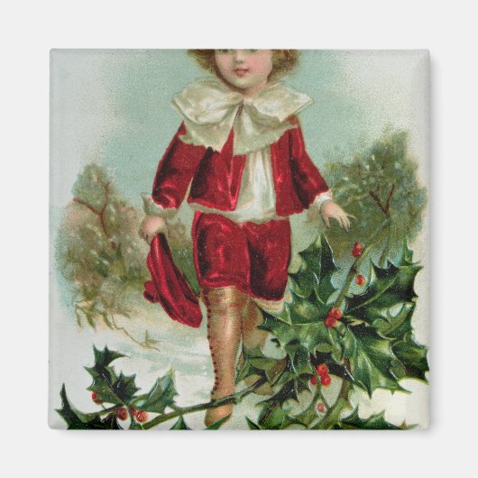 男のビクトリアン子を描いたクリスマスのはがき マグネット (正面)