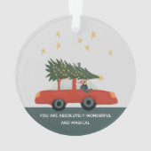 男のモダン子かわいい初めてのクリスマス車と星 オーナメント (裏面)