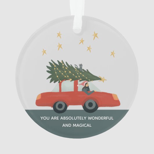 男のモダン子かわいい初めてのクリスマス車と星 オーナメント (裏面)