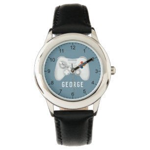 男のモダン子とビデオゲクールームの子供 腕時計