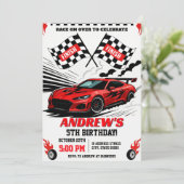 男のモダン子のためのパーソナルスポーツレースカー誕生日 招待状 (スタンド正面)