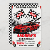 男のモダン子のためのパーソナルスポーツレースカー誕生日 招待状 (正面/裏面)