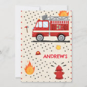 男のモダン子のためのパーソナル消防士パーティー誕生日 招待状 (裏面)