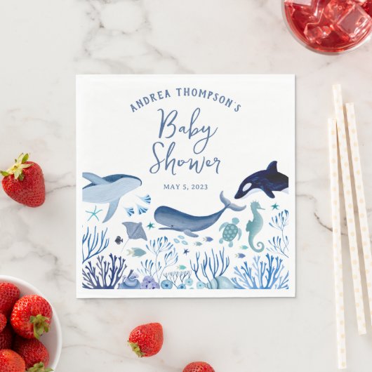 男のモダン子のための海の赤ちゃんシャワーの下 スタンダードランチョンナプキン (インサイチュ)