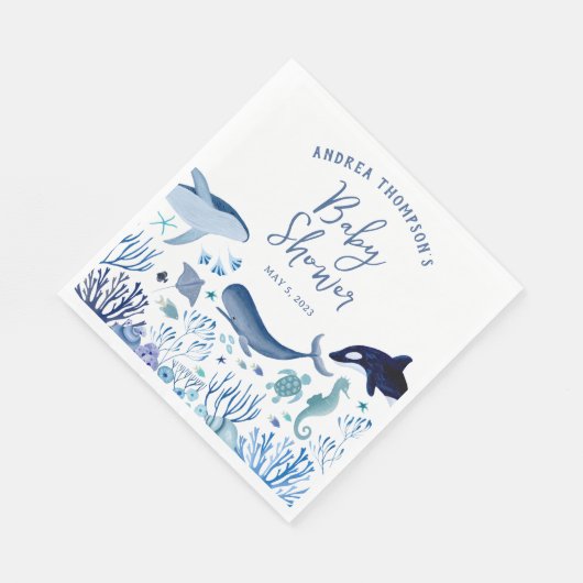 男のモダン子のための海の赤ちゃんシャワーの下 スタンダードランチョンナプキン (角)