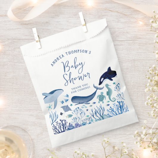 男のモダン子のための海の赤ちゃんシャワーの下 フェイバーバッグ (クリップ留めされた状態)