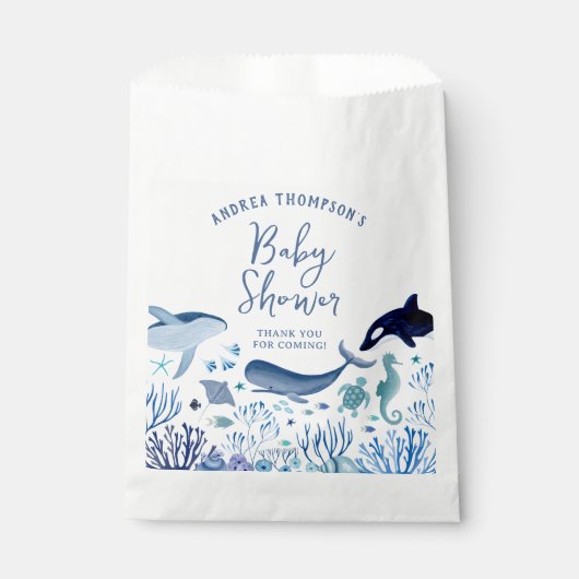 男のモダン子のための海の赤ちゃんシャワーの下 フェイバーバッグ (正面)