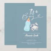 男のモダン子のミルクボトルのおむつ 招待状 (正面/裏面)