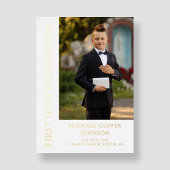 男のモダン子の写真First Holy Communion金ゴールド 箔招待状