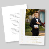 男のモダン子の写真First Holy Communion金ゴールド 箔招待状