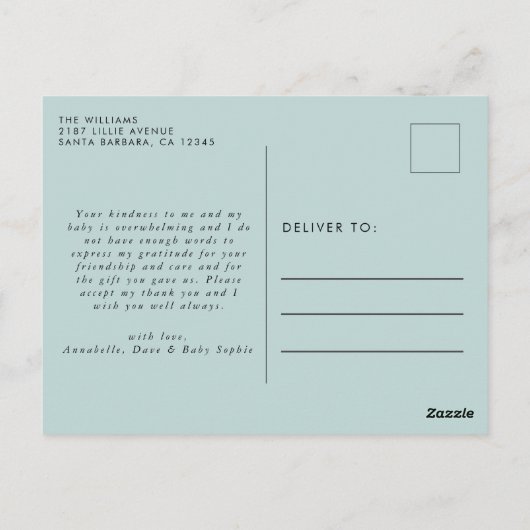 男のモダン子の赤ちゃんシャワーありがとう ポストカード (裏面)