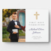 男のモダン子の青の最初の聖餐式の写真 フォトプラーク (正面)