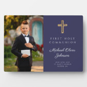 男のモダン子の青の最初の聖餐式の写真 フォトプラーク (正面)