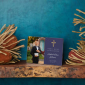 男のモダン子の青の最初の聖餐式の写真 フォトプラーク (側面)