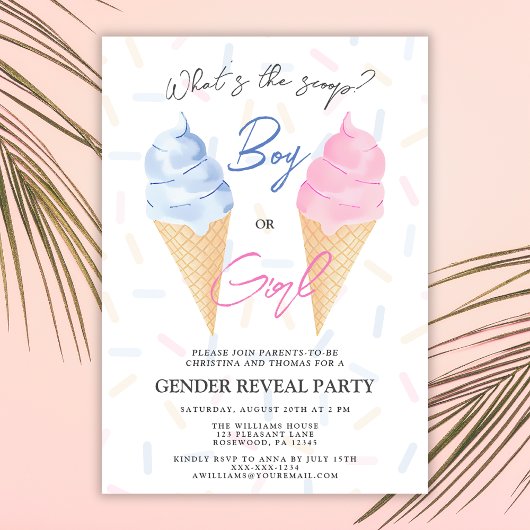 男のモダン子または女の子のアイスクリーム性別の表示 招待状