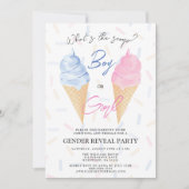 男のモダン子または女の子のアイスクリーム性別の表示 招待状 (正面)