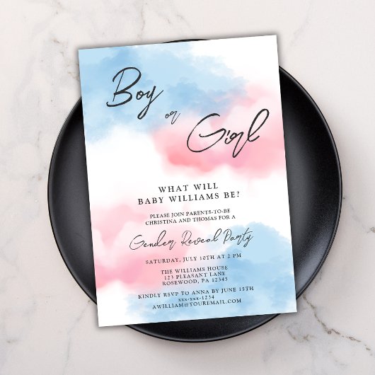 男のモダン子または女の子の性別がパーティーを表示 招待状