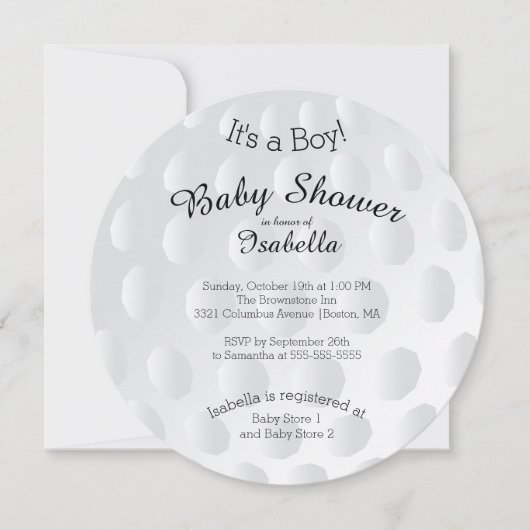 男のモダン子ゴルフボールベビーシャワー招待状 招待状 (正面)