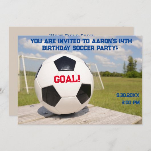 男のモダン子ゴールポスト誕生日招待 招待状 (正面/裏面)