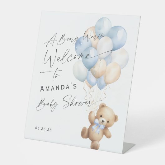 男のモダン子シャワー心待ちウェルカムサイン 台座サイン (正面)