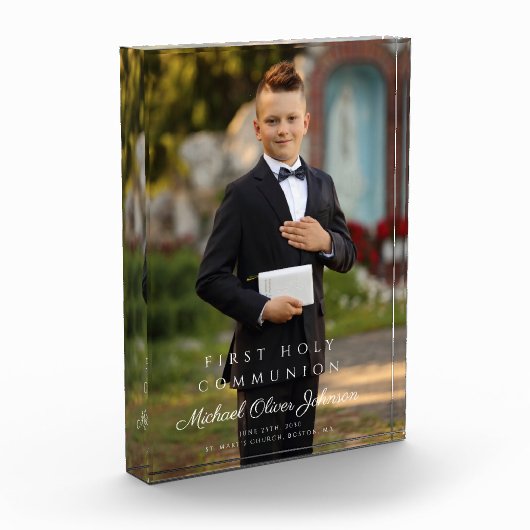男のモダン子ファースト聖餐式写真 フォトブロック (左)