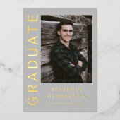 男のモダン子フォトゴールドフォイル卒業発表 箔招待状 (正面)