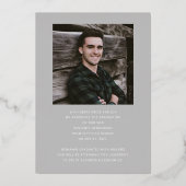 男のモダン子フォトゴールドフォイル卒業発表 箔招待状 (裏面)