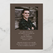 男のモダン子フォトゴールドフォイル卒業発表 箔招待状 (裏面)