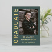 男のモダン子フォトゴールドフォイル卒業発表 箔招待状 (立ち正面)