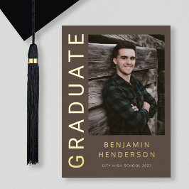 男のモダン子フォトゴールドフォイル卒業発表 箔招待状