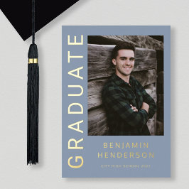 男のモダン子フォトゴールドフォイル卒業発表 箔招待状