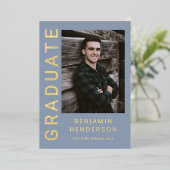 男のモダン子フォトゴールドフォイル卒業発表 箔招待状 (立ち正面)