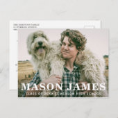 男のモダン子フォト文字オーバーレイ卒業 案内ポストカード (正面/裏面)