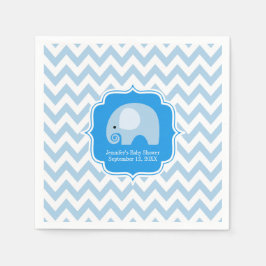 男のモダン子ブルーエレファントベイビーシャワーシェブロン スタンダードカクテルナプキン