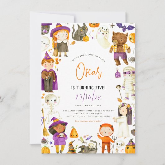 男の不気味子の衣装パーティーハロウィーン誕生日パーティー 招待状 (正面)