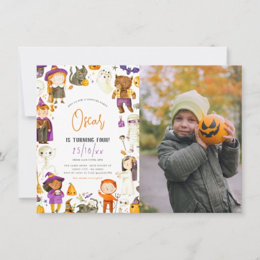 男の不気味子ハロウィーンの衣装の誕生日パーティーの写真 招待状 (正面)