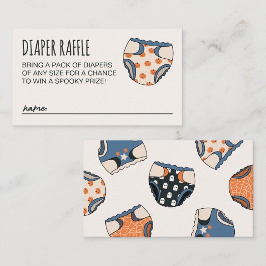 男の不気味子ハロウィーンベイビーシャワーおむつラッフル エンクロージャーカード (正面/裏面)