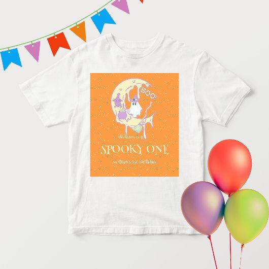 男の不気味子1歳幽霊ムーンハロウィーン1回目の誕生日 ベビーTシャツ
