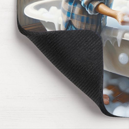 男の与え子は毛むくじゃらの犬を風呂に入れる マウスパッド (コーナー)