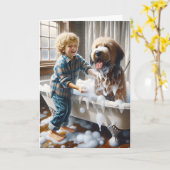 男の与え子は犬を誕生日に カード (黄色い花)