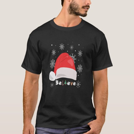 男の信じ子の女の子のためのサンタクリスマスパジャマ Tシャツ (正面)