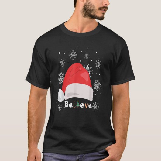 男の信じ子の女の子のためのサンタクリスマスパジャマ Tシャツ (正面)