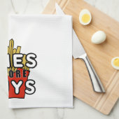 男の前でフライドポテト キッチンタオル (四つ折り)