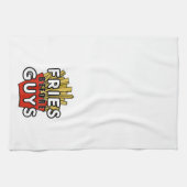 男の前でフライドポテト キッチンタオル (横)