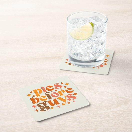 男の前のパイ スクエアペーパーコースター (インサイチュ)