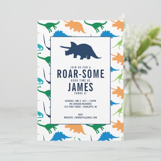 男の名門私立校風の子の恐竜の誕生日パーティーへの招待 招待状 (スタンド正面)